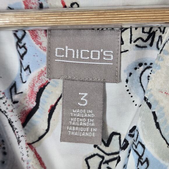 Chico's Lorena Top sz 3 (XL) White Multi Cotton Button Down Wrinkle Resistant - Picture 6 of 12